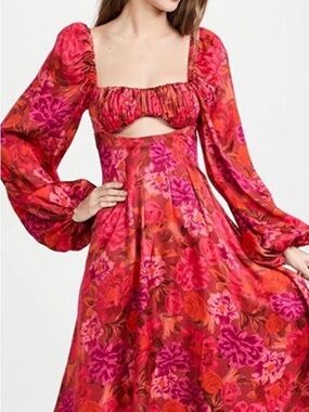 For Love & Lemons Red Floral cutout Off-Shoulder Women’s Dress- M